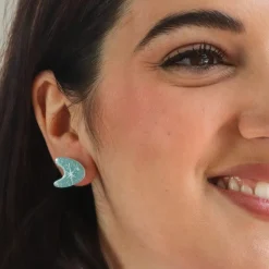 Erstwilder Atomic Boomerang Glitter Stud Earrings - Blue^ Essential Earrings