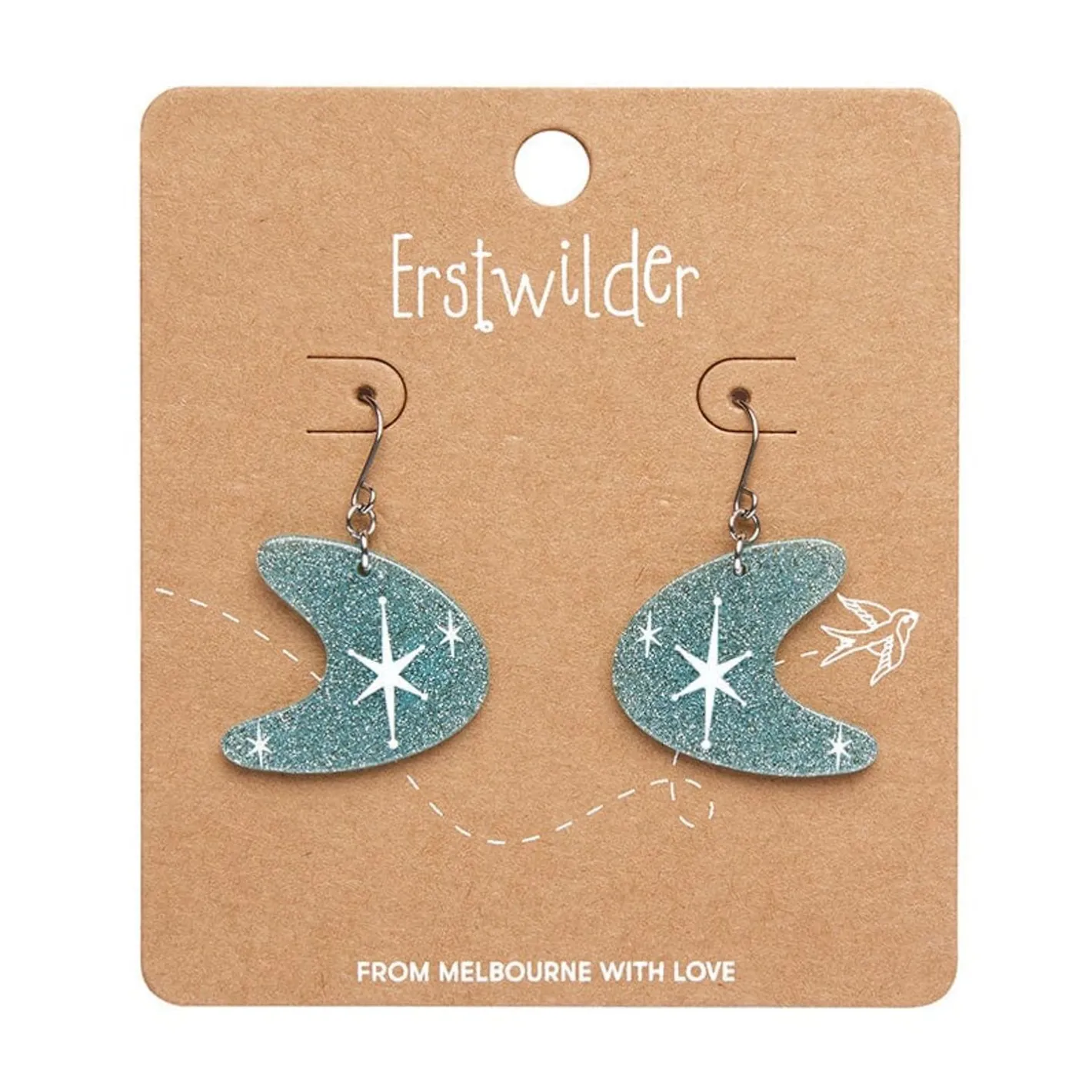 Erstwilder Atomic Boomerang Glitter Drop Earrings - Blue^ Essential Earrings