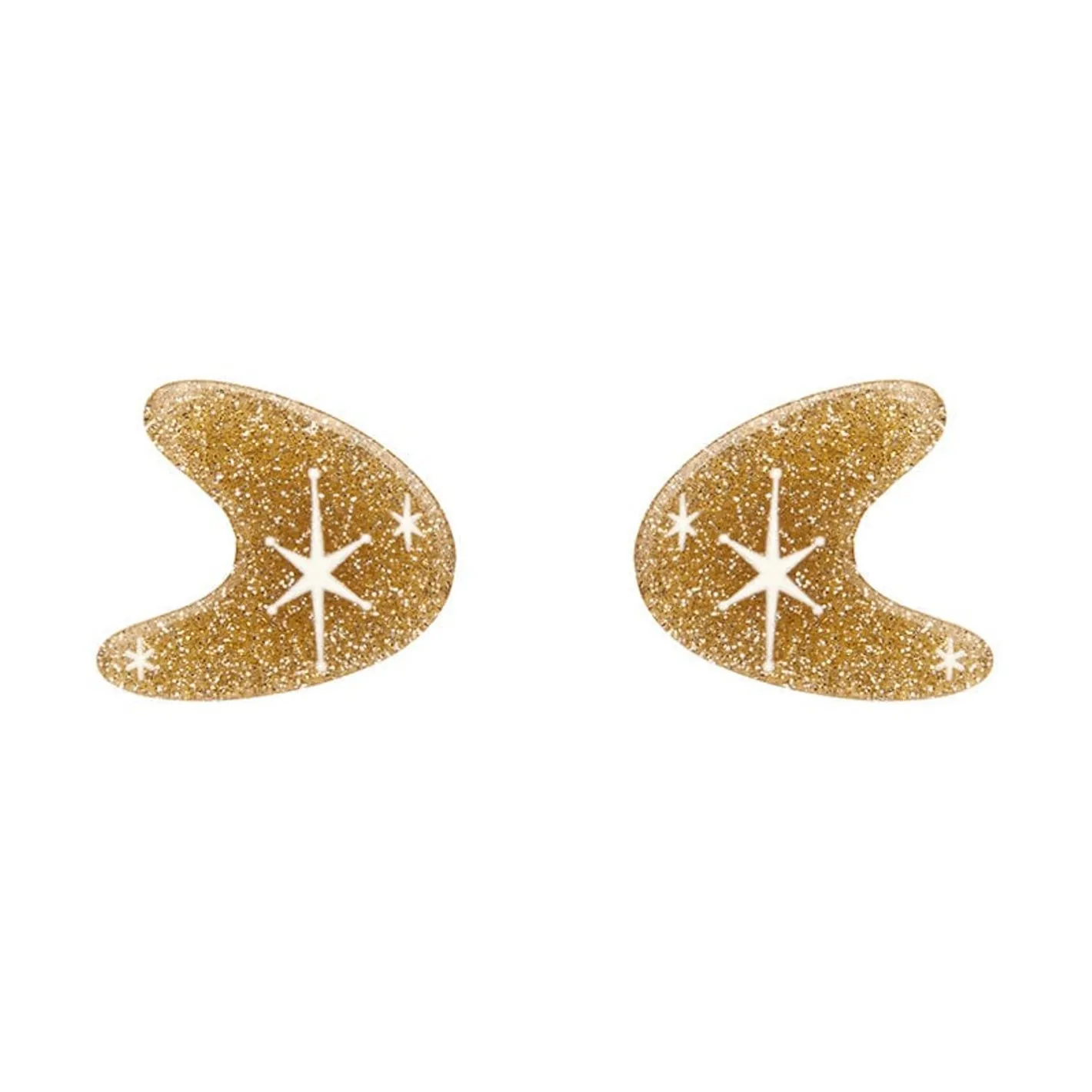 Erstwilder Atomic Boomerang Glitter Stud Earrings - Gold^ Essential Earrings