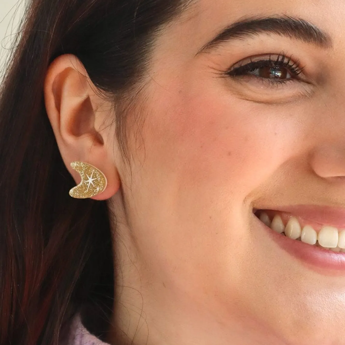 Erstwilder Atomic Boomerang Glitter Stud Earrings - Gold^ Essential Earrings