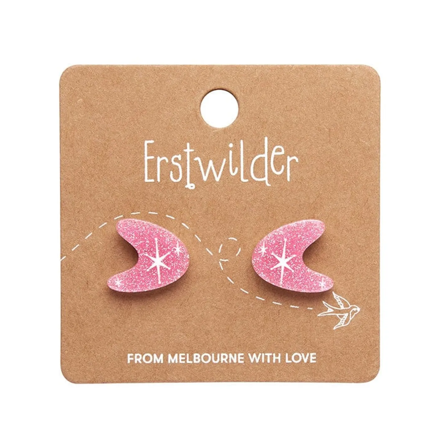 Erstwilder Atomic Boomerang Glitter Stud Earrings - Pink^ Essential Earrings