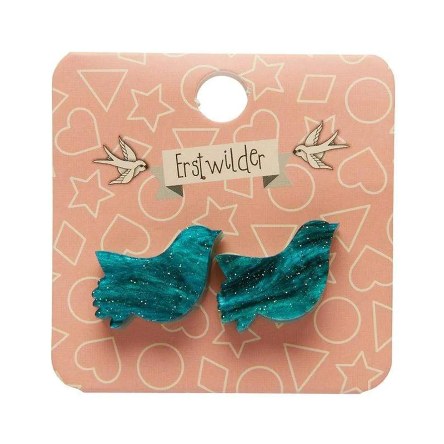 Erstwilder Bird Ripple Glitter Resin Stud Earrings - Green^ Essential Earrings