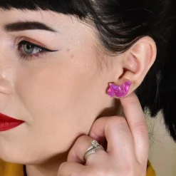 Erstwilder Bird Textured Glitter Resin Stud Earrings - Fuchsia^ Essential Earrings