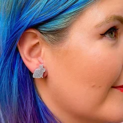 Erstwilder Bunny Glitter Resin Stud Earrings - Silver^ Essential Earrings