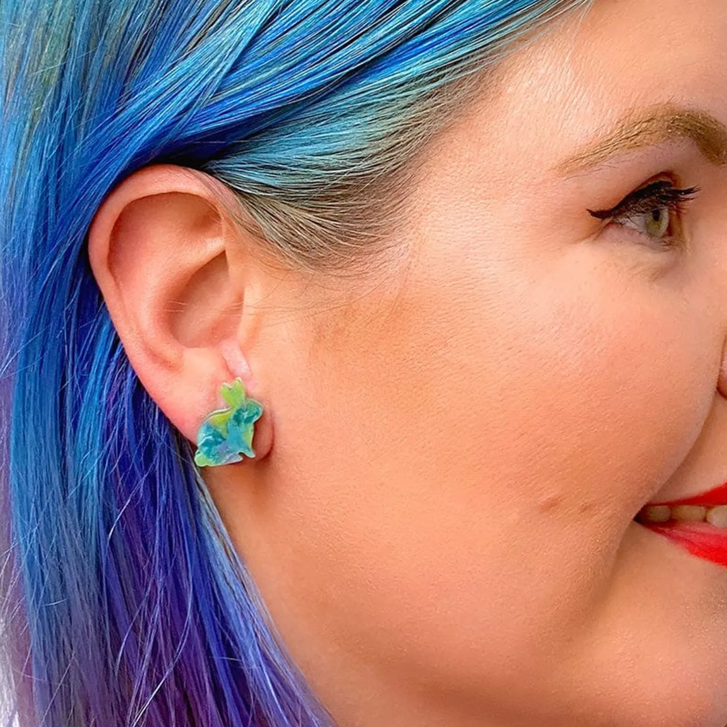 Erstwilder Bunny Mottled Resin Stud Earrings - Green^ Essential Earrings