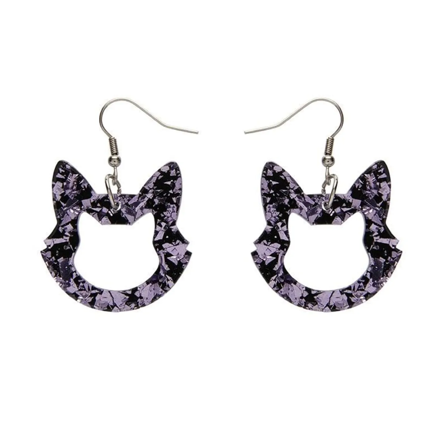 Erstwilder Cat Head Chunky Glitter Resin Drop Earrings - Purple^ Essential Earrings