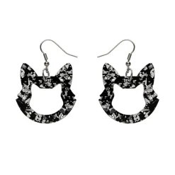 Erstwilder Cat Head Chunky Glitter Resin Drop Earrings - Silver^ Essential Earrings