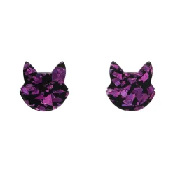 Erstwilder Cat Head Chunky Glitter Resin Stud Earrings - Purple^ Essential Earrings