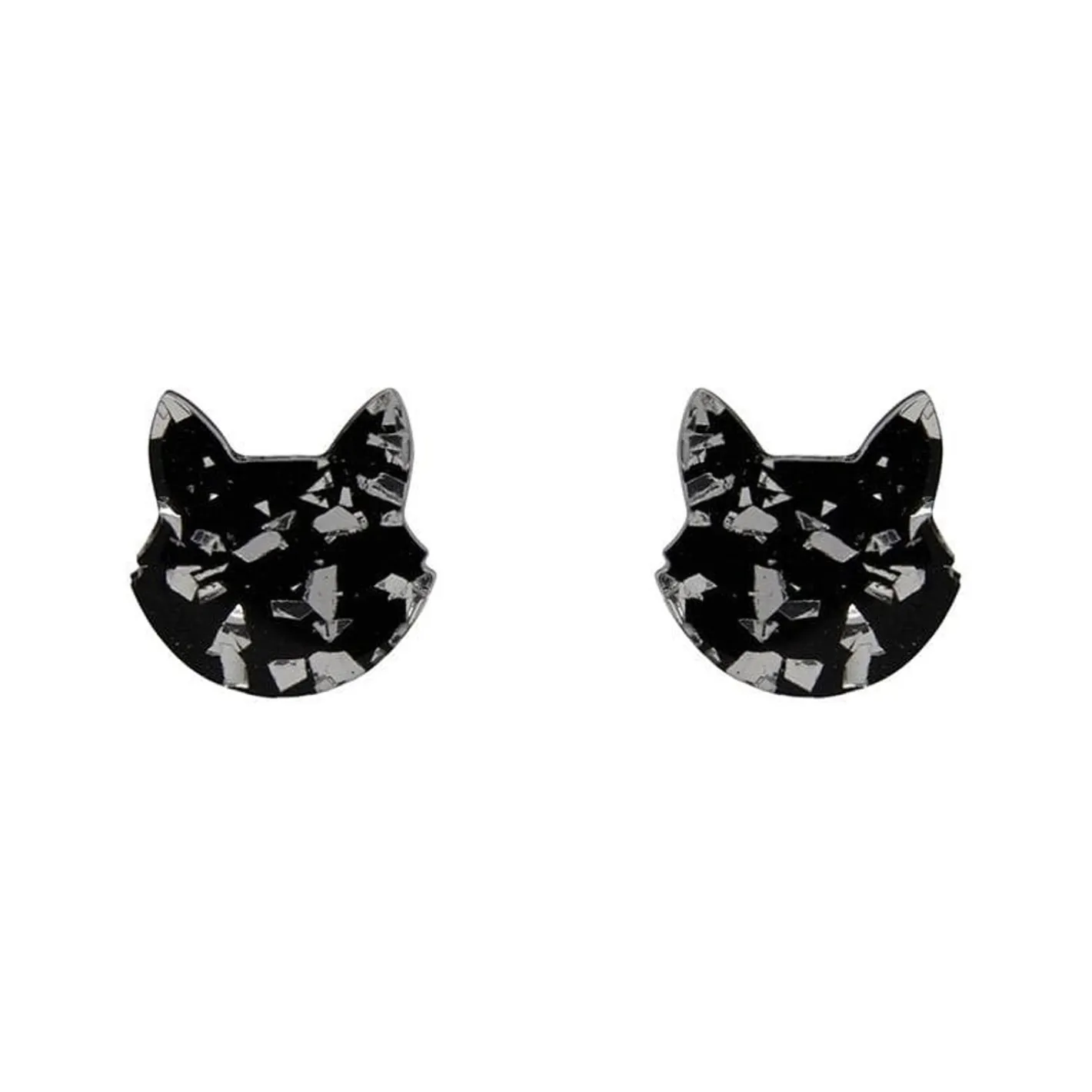 Erstwilder Cat Head Chunky Glitter Resin Stud Earrings - Silver^ Essential Earrings