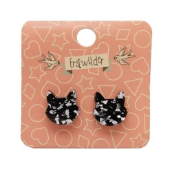 Erstwilder Cat Head Chunky Glitter Resin Stud Earrings - Silver^ Essential Earrings