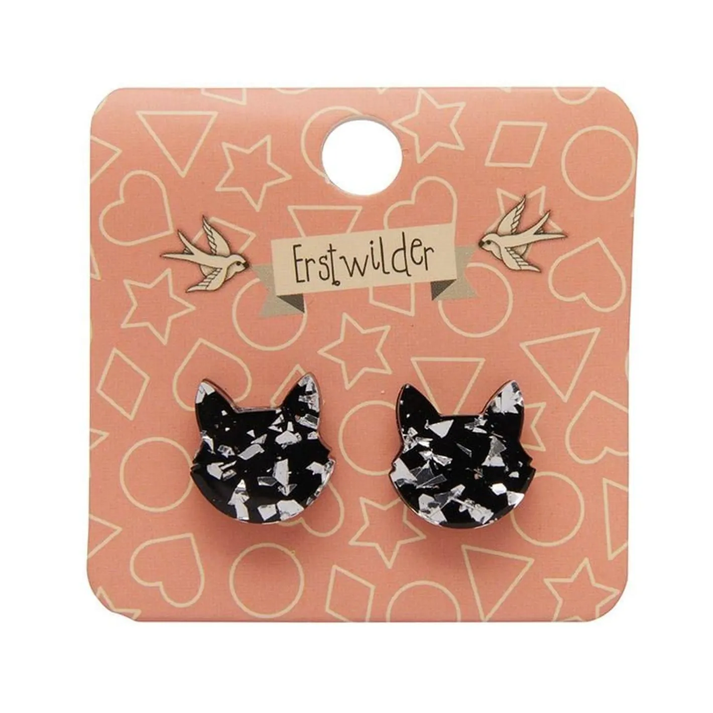 Erstwilder Cat Head Chunky Glitter Resin Stud Earrings - Silver^ Essential Earrings