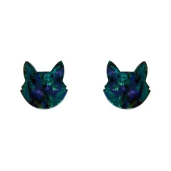 Erstwilder Cat Head Lava Resin Stud Earrings - Green^ Essential Earrings