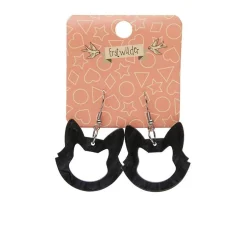 Erstwilder Cat Head Ripple Resin Drop Earrings - Black^ Essential Earrings