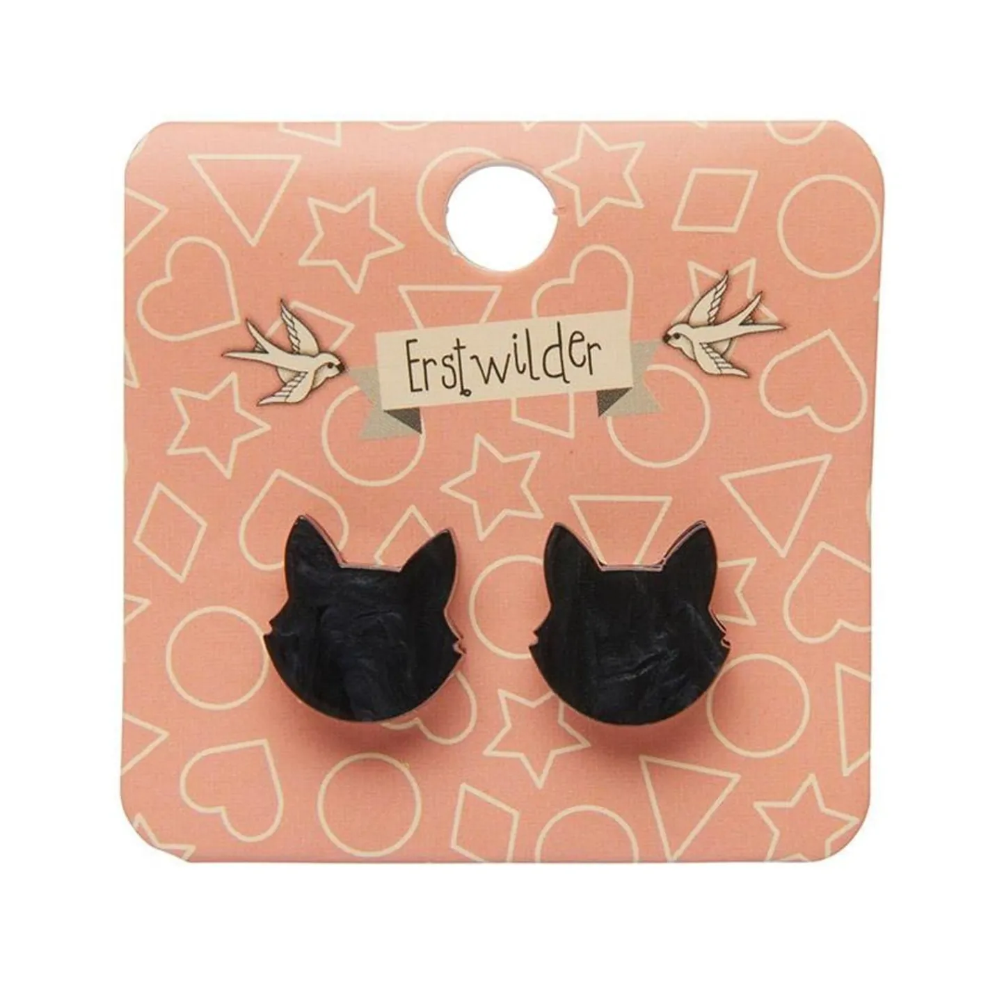 Erstwilder Cat Head Ripple Resin Stud Earrings - Black^ Essential Earrings