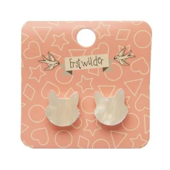 Erstwilder Cat Head Ripple Resin Stud Earrings - White^ Essential Earrings