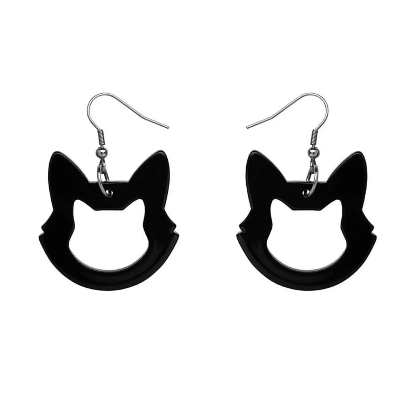 Erstwilder Cat Head Solid Resin Drop Earrings - Black^ Essential Earrings