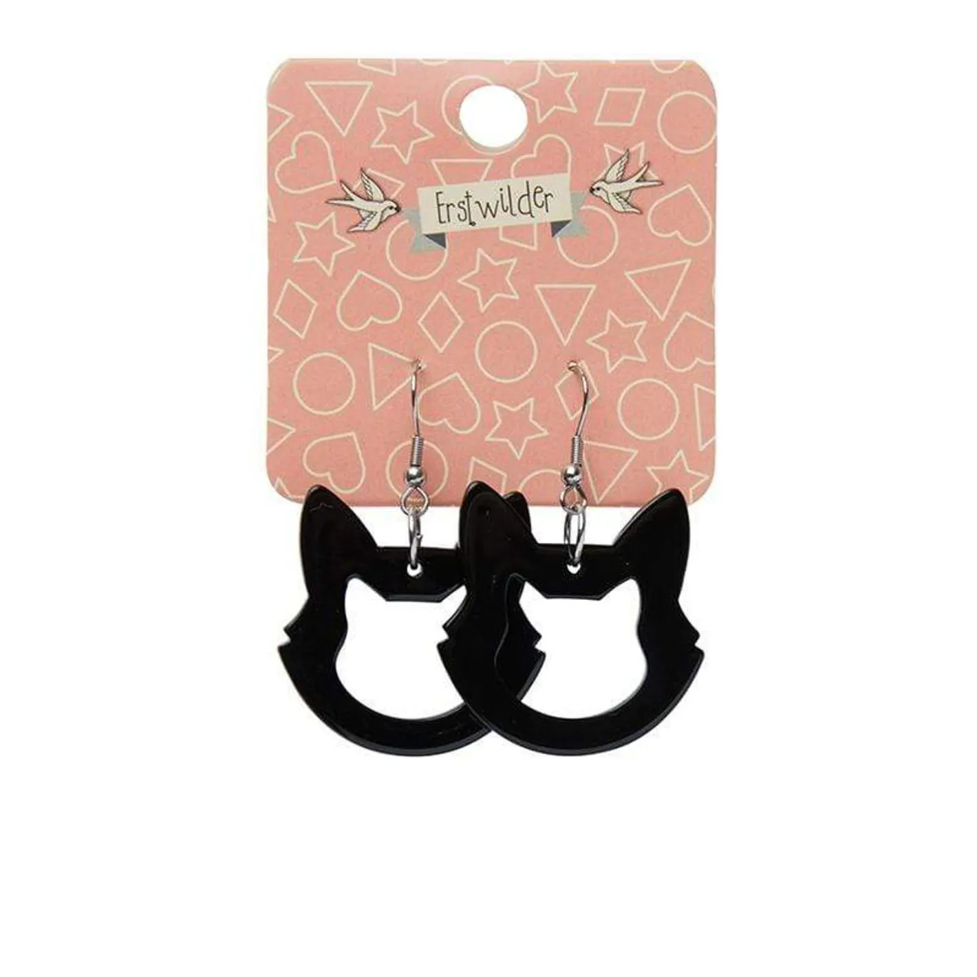 Erstwilder Cat Head Solid Resin Drop Earrings - Black^ Essential Earrings