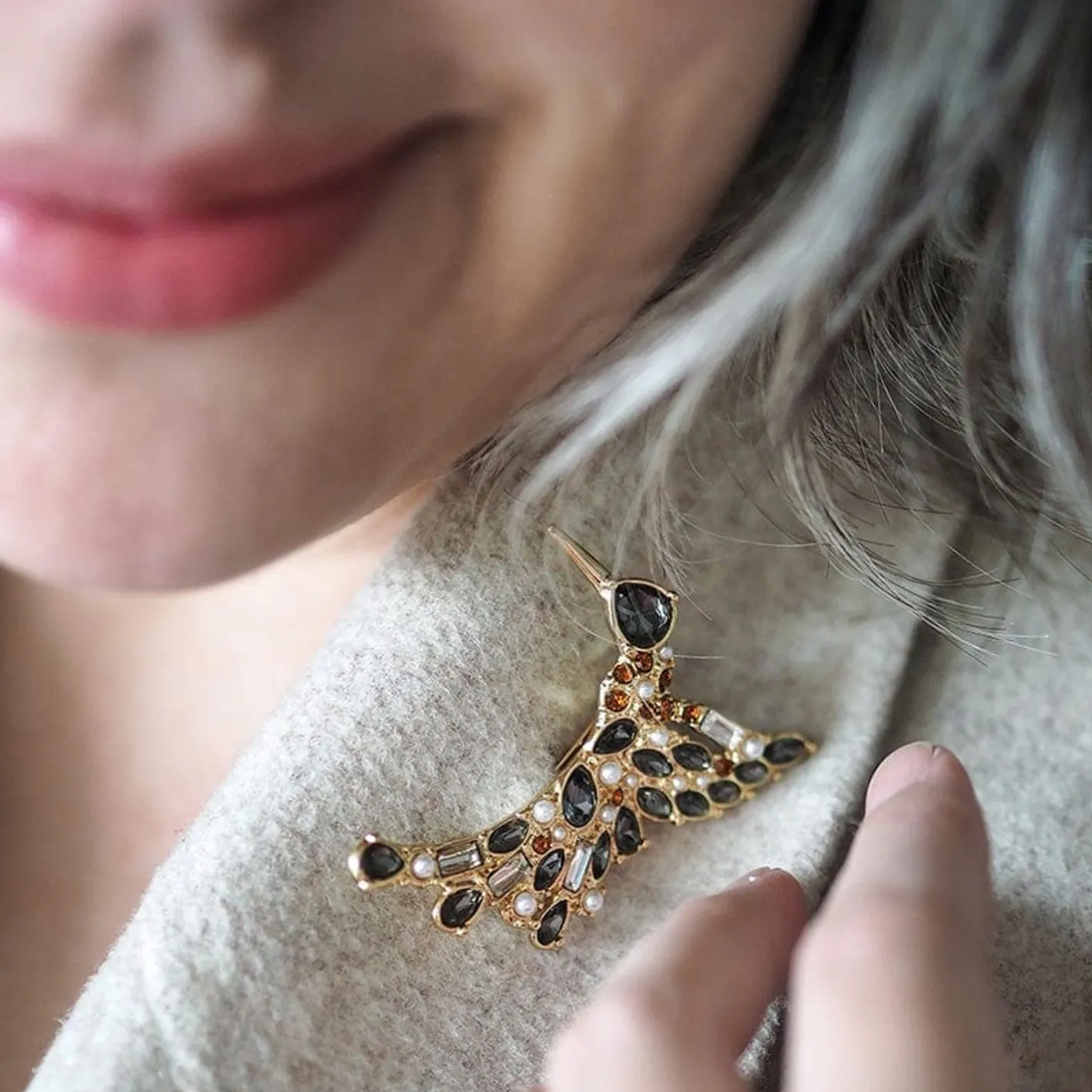 Erstwilder Halcyon Hummingbird Stone Set Crystal Brooch^ Brooches