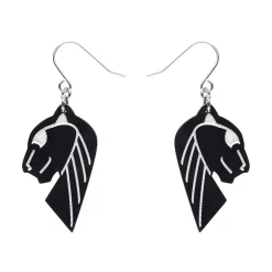 Erstwilder Jaguar Solid Black Resin Drop Earrings - Silver^ Essential Earrings