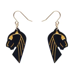 Erstwilder Jaguar Solid Black Resin Drop Earrings - Gold^ Essential Earrings