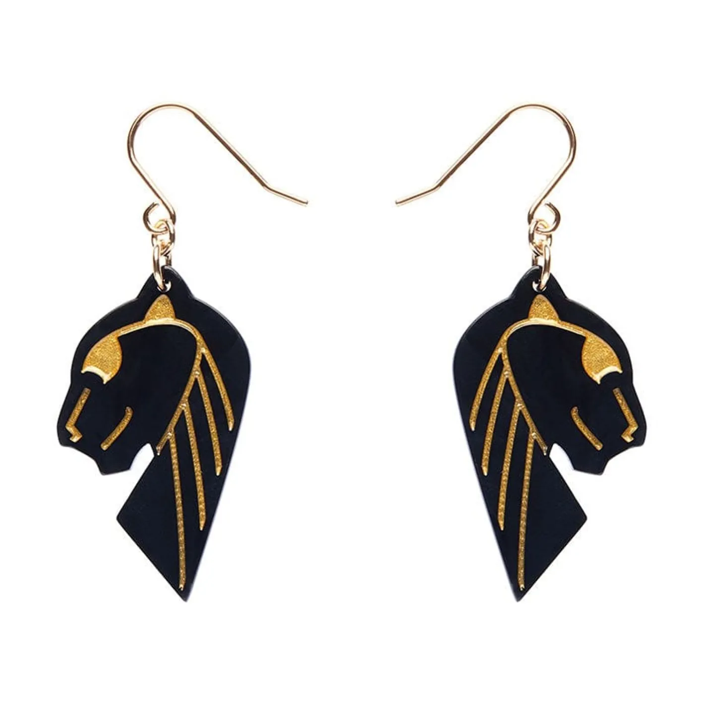 Erstwilder Jaguar Solid Black Resin Drop Earrings - Gold^ Essential Earrings