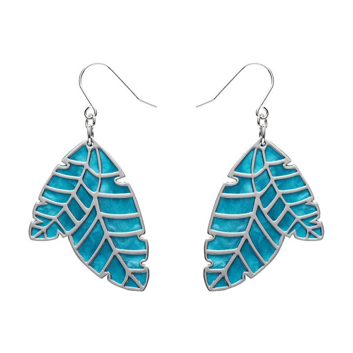 Erstwilder Leaf Textured Emerald Resin Drop Earrings - Silver^ Essential Earrings