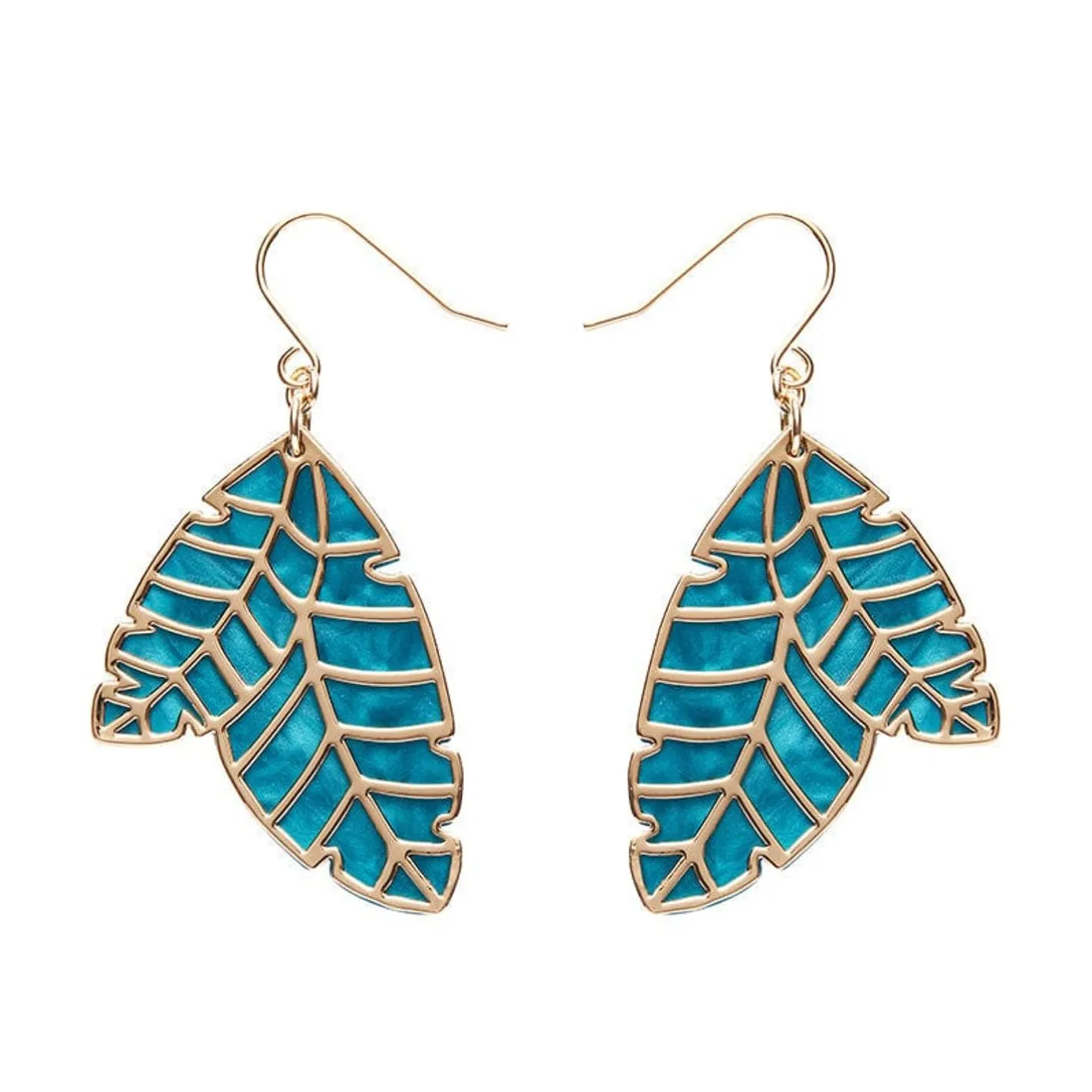 Erstwilder Leaf Textured Emerald Resin Drop Earrings - Gold^ Essential Earrings