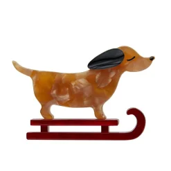 Erstwilder Little Red The Puppy Sled Brooch^ Brooches