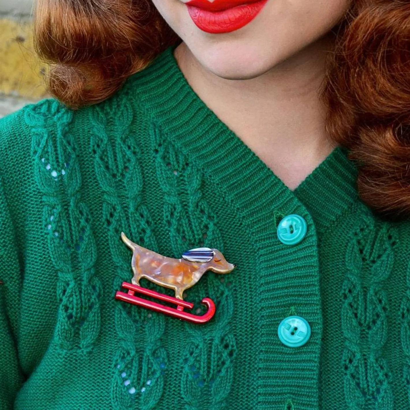 Erstwilder Little Red The Puppy Sled Brooch^ Brooches