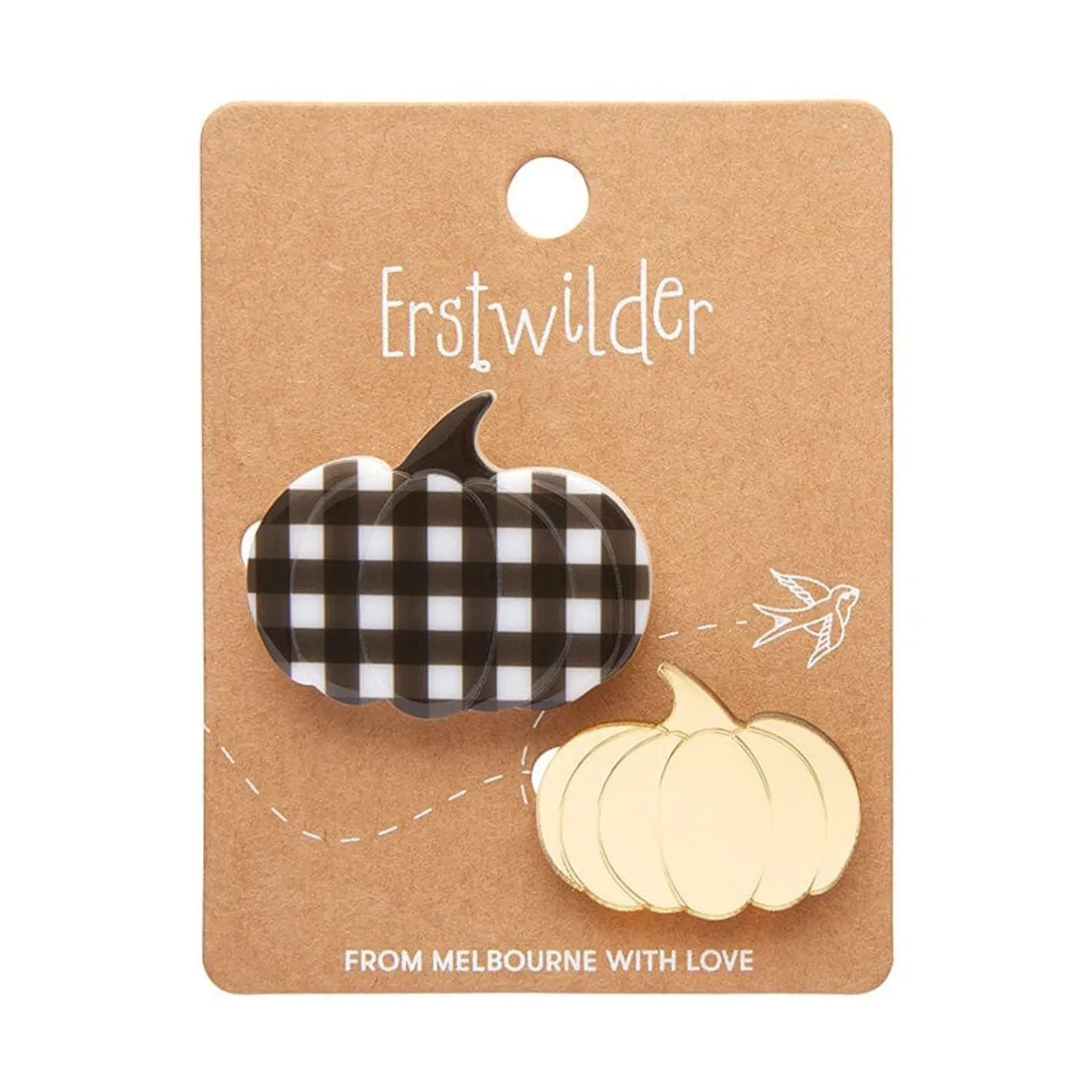 Erstwilder Pumpkin Patch Mini Brooch Set - Gold & Black Gingham^ Brooches