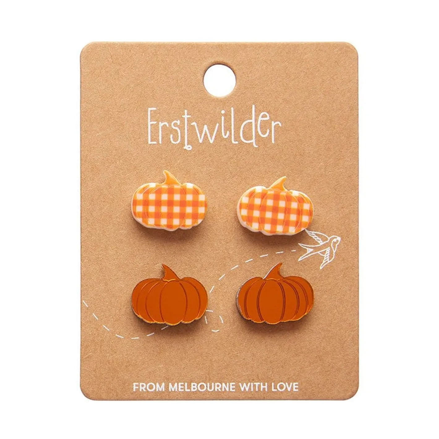 Erstwilder Pumpkin Patch Stud Earrings Set - Orange & Orange Gingham^ Essential Earrings