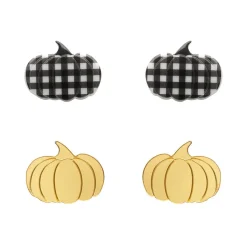 Erstwilder Pumpkin Patch Stud Earrings Set - Gold & Black Gingham^ Essential Earrings