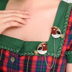 Erstwilder Red Robbin Cardigan Clips^ Brooches