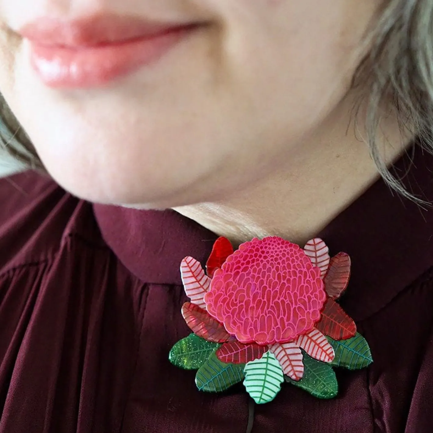 Erstwilder Shady Lady Red Brooch^ Brooches