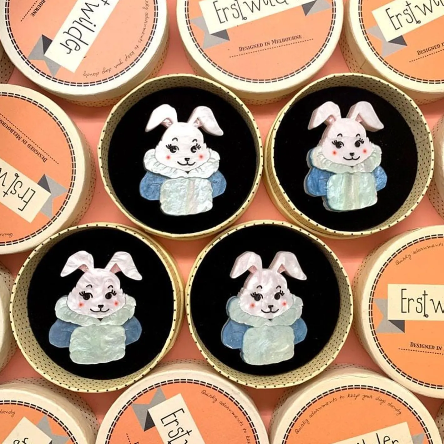 Erstwilder Snuggly Buffy Bunny Brooch^ Brooches