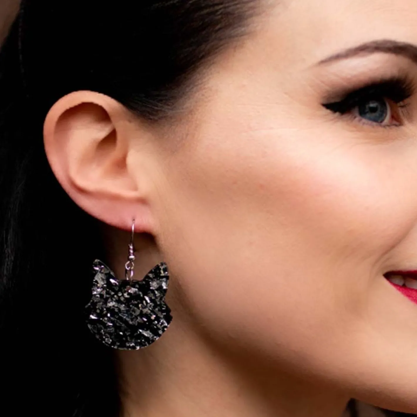 Erstwilder Solid Cat Head Chunky Glitter Resin Drop Earrings - Silver^ Essential Earrings