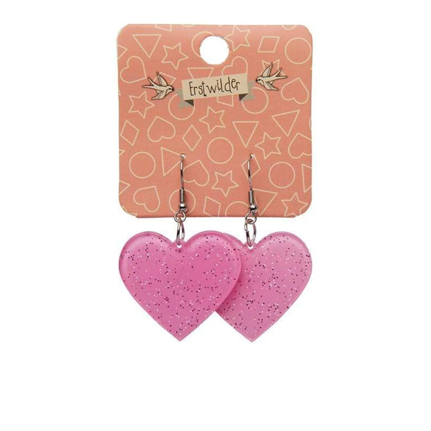 Erstwilder Solid Heart Glitter Resin Drop Earrings - Pink^ Essential Earrings