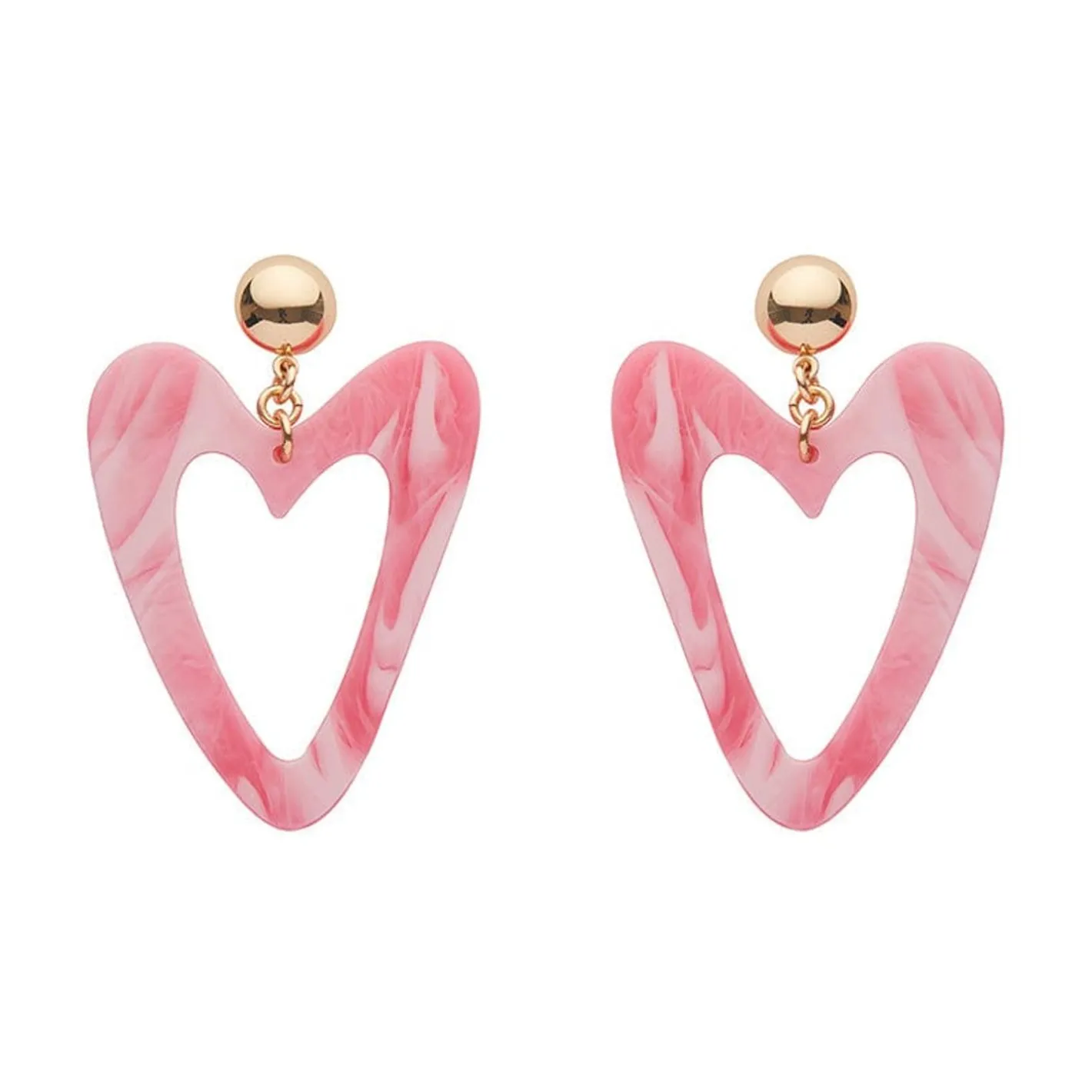 Erstwilder Statement Marble Resin Heart Drop Earrings - Pink^ Essential Earrings