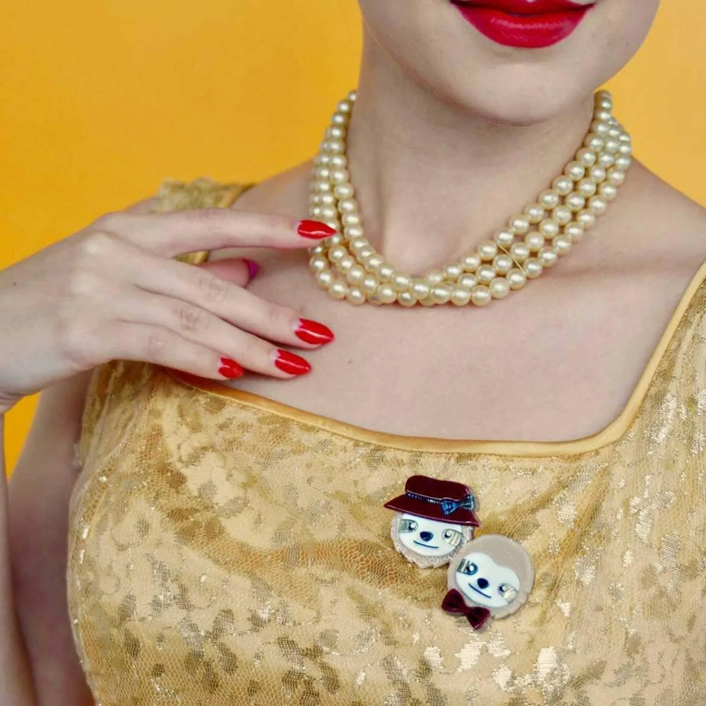 Erstwilder The Slothertons Double Brooch^ Brooches