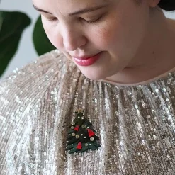 Erstwilder Yuletide Timber Brooch^ Brooches